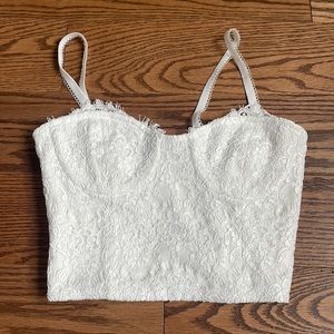 Cami NYC white lace crop top with underwire and adjustable/removable straps XS
